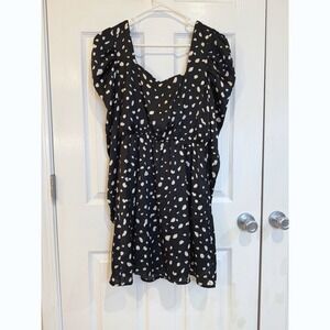 Sugar + Lips XS Black White Polka Dot Puff Sleeve Square‎ Neck Mini Dress